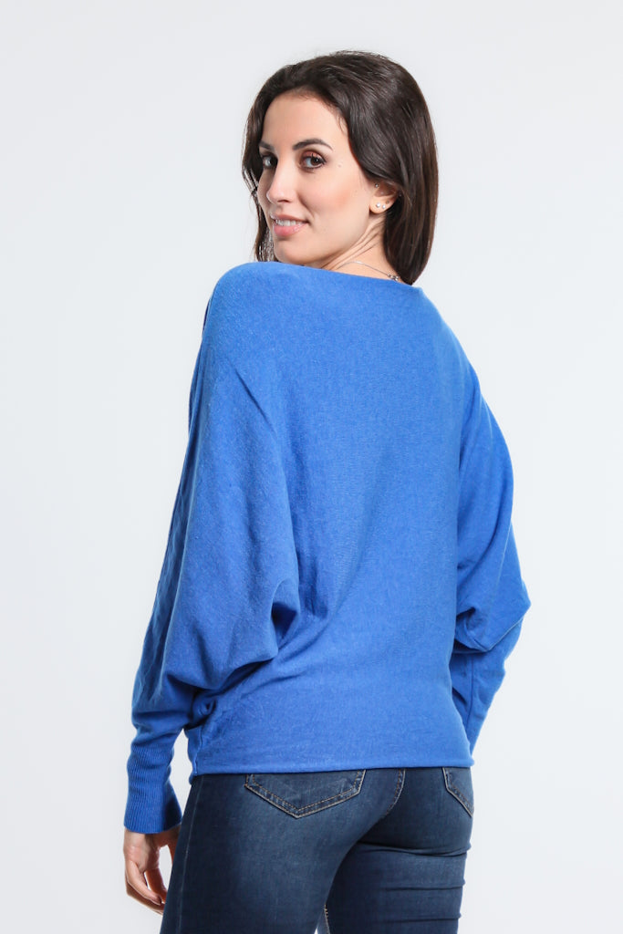 BLS413-407 Royal Blue Mylah Long Sleeve Batwing Sweater