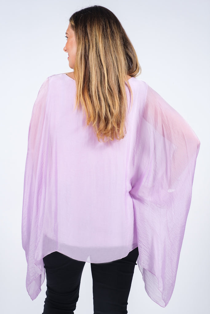 BQ201-534 Lilac Sofia 3/4 Sleeve Silk Kaftan