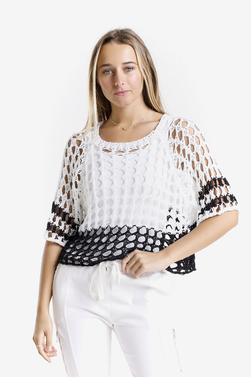 Doris Banded Ballet Sleeve 2-Tone Knit Sweater (BQ906B) – TINA
