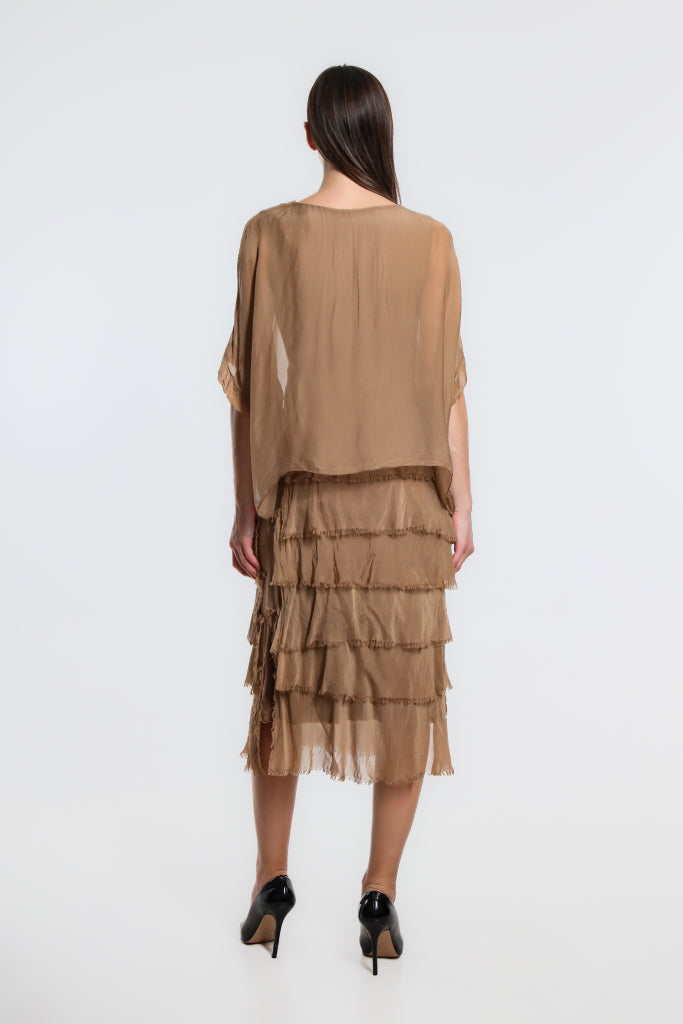 DQ206-258 Camel Gail Tiered Ruffle Dress