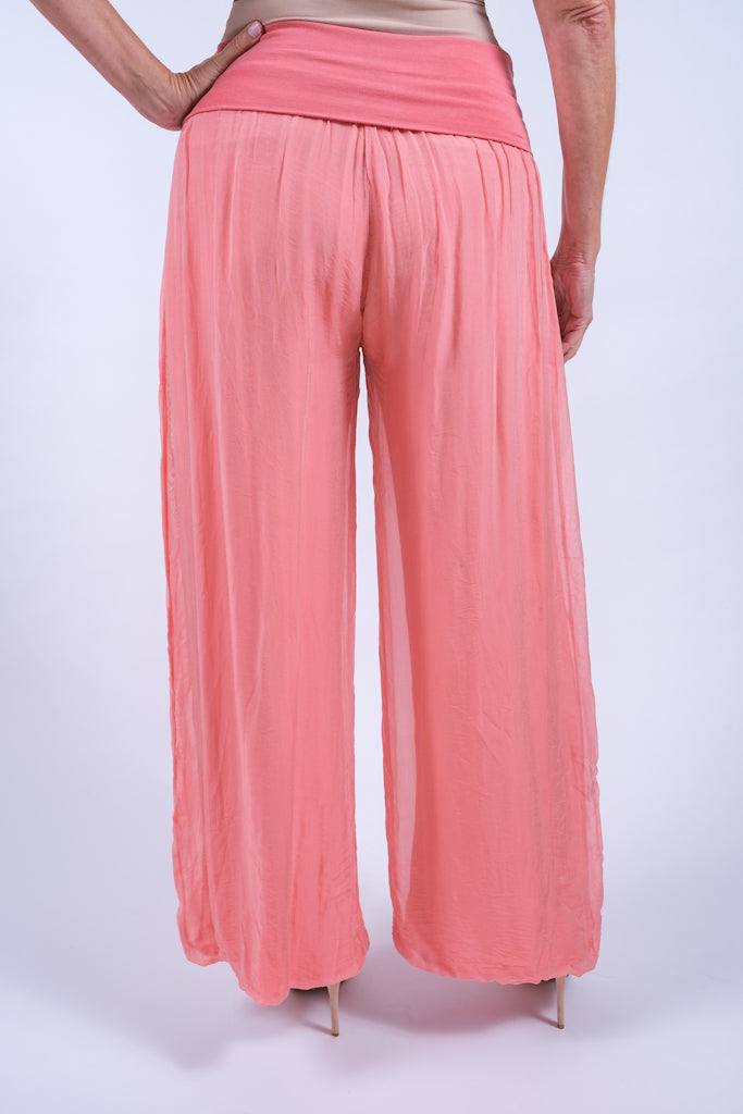 PL203-810 Coral Mercedes Silk Pant with Foldover Waist