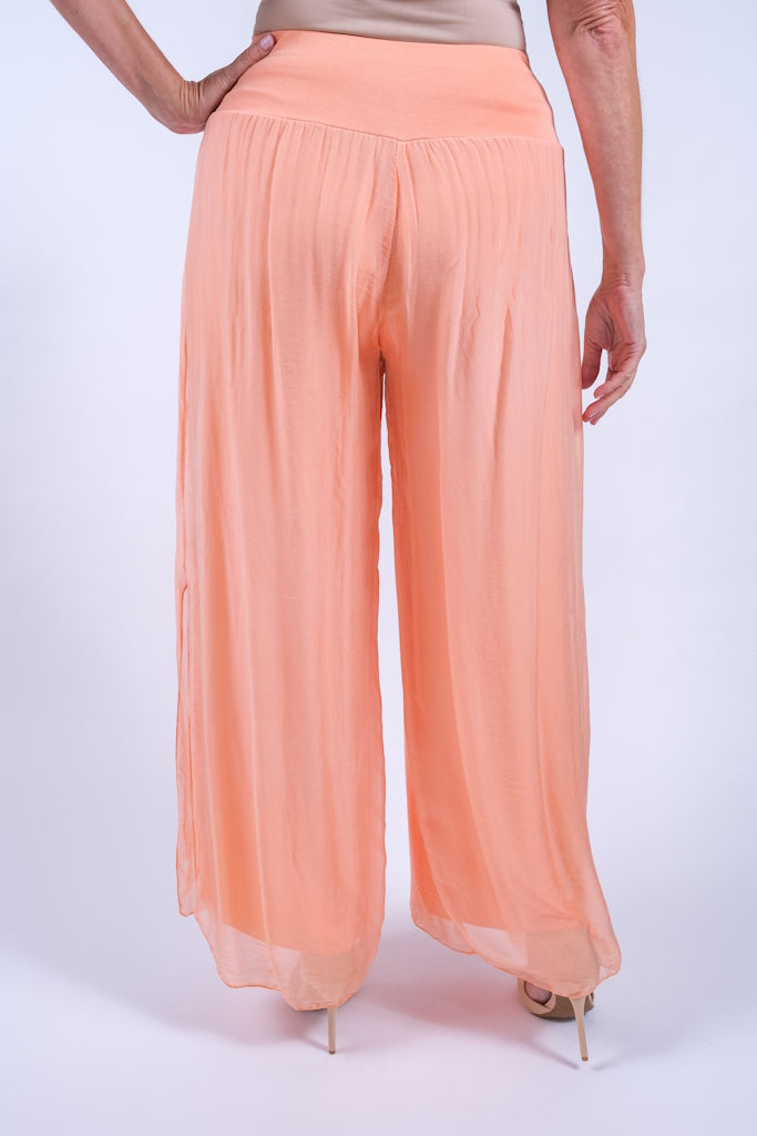 PL206-696 Peach Eva Silk Side Slit Pant