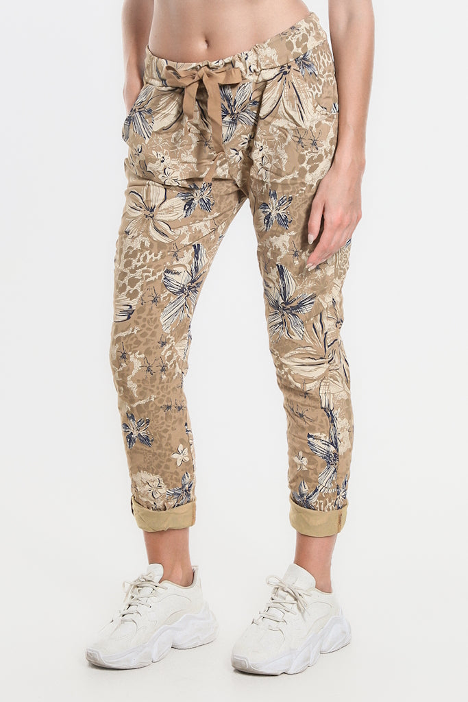 PL707H-258 Camel Daelyn Hibiscus Animal Pull On Pant