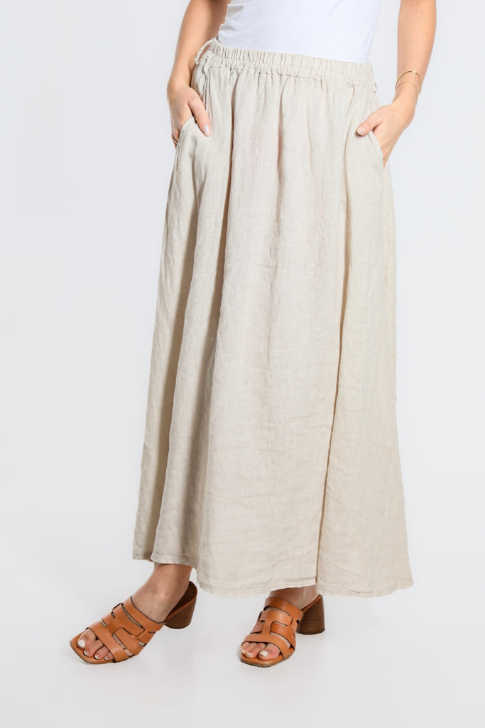 SL113-250 Beige Angie A-Line Long Linen Skirt w/Pockets