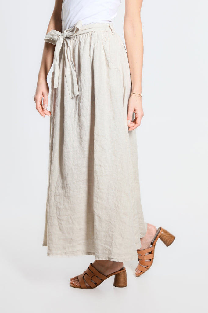 SL113-250 Beige Angie A-Line Long Linen Skirt w/Pockets