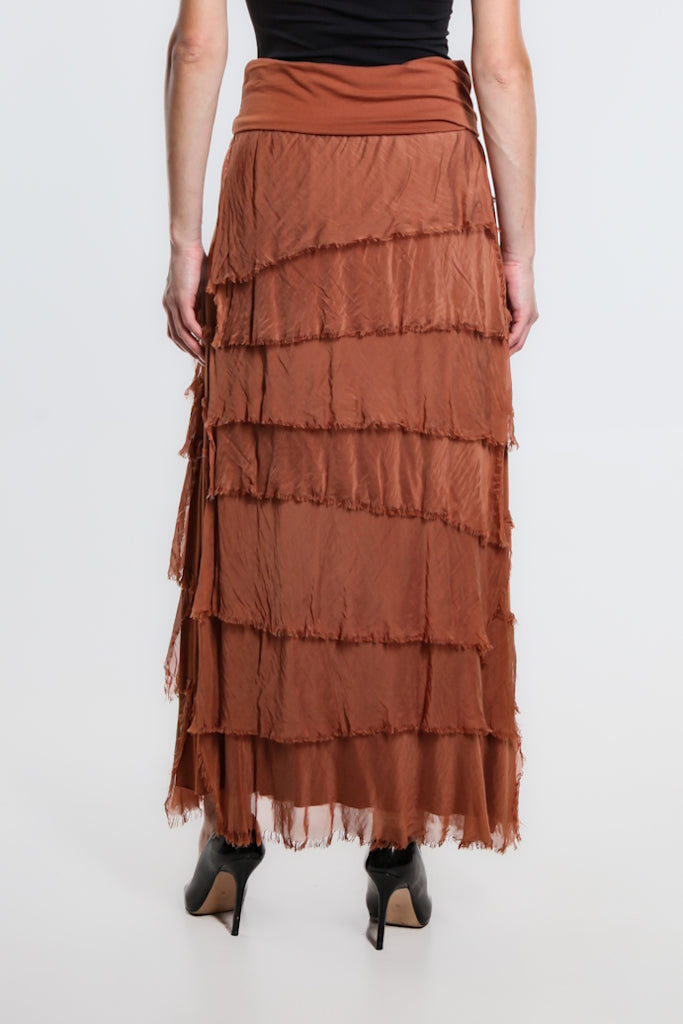 SL201-225 Rust Elisa Silk Ruffle Skirt