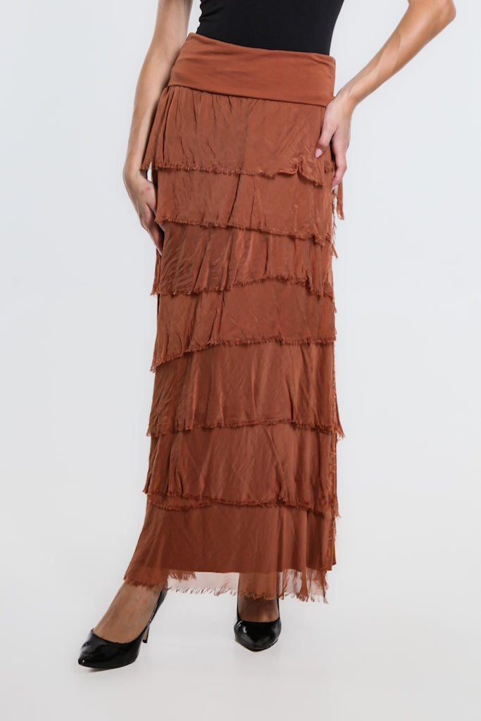 SL201-225 Rust Elisa Silk Ruffle Skirt