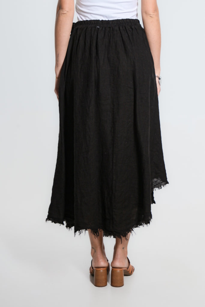 SS104-001 Black Maureen Diagonal Hi/Lo Linen Skirt