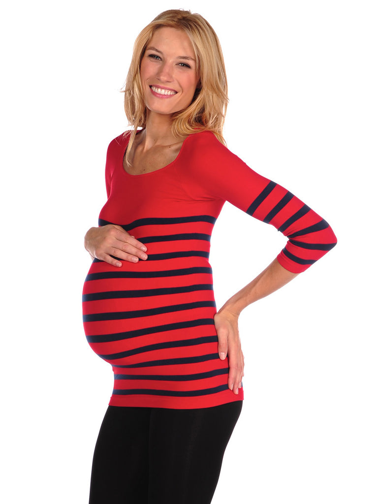 502Q-202 Fire Engine Red/Navy Nautical Stripe Maternity