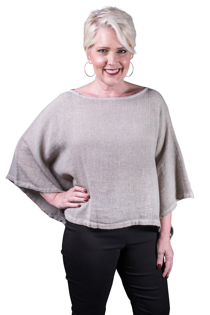 BQ147-241 Taupe Enzyme Brittany 3/4 Sleeve Butterfly Top