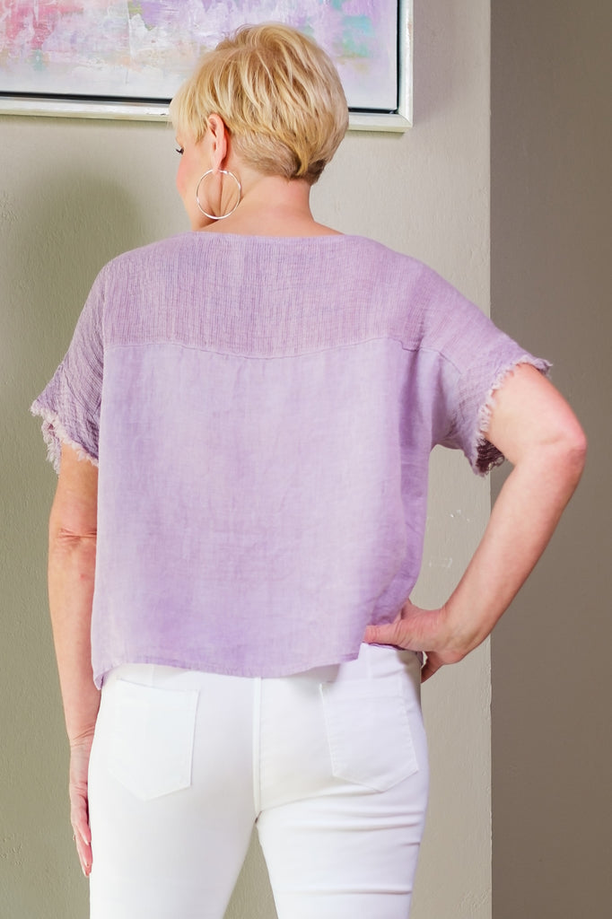 BSS183-535 Lilac Enyzme Candi Frayed Mixed Media Top