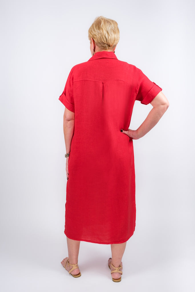 DQ102-820 Poppy Briar Linen Button Front Dress