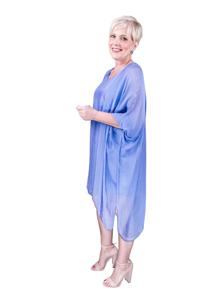 DQ202-437 Periwinkle Alessia 3/4 Slv Silk Kaftan Dress