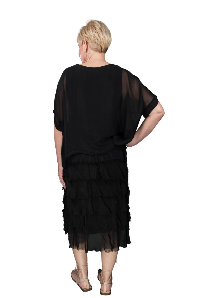 DQ206-001 Black Gail Tiered Ruffle Dress