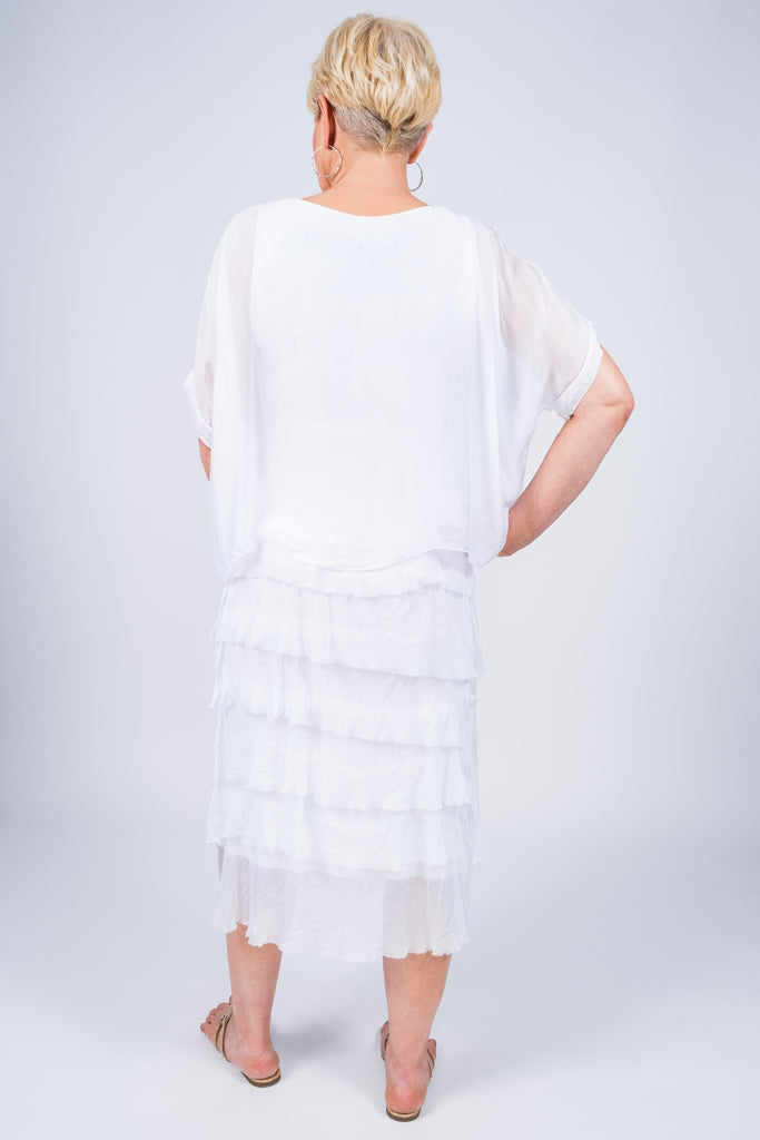 DQ206-100 White Gail Tiered Ruffle Dress