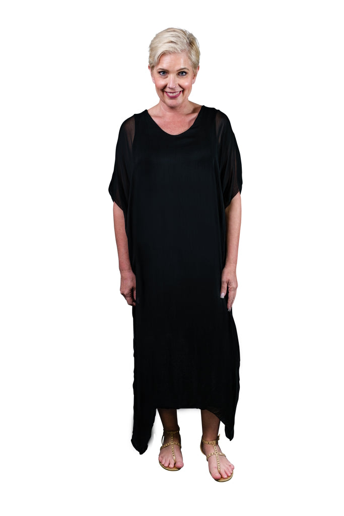 DSS204-001 Black Helen Silk Kaftan Long Dress