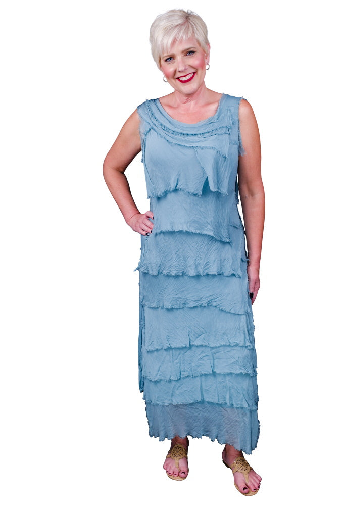 DT215-324 Lake Aleena Silk Maxi Ruffle Dress