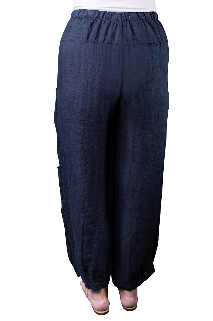 PL171-409 Navy Mary Dbl Pocket Linen Pant w/ Buttons