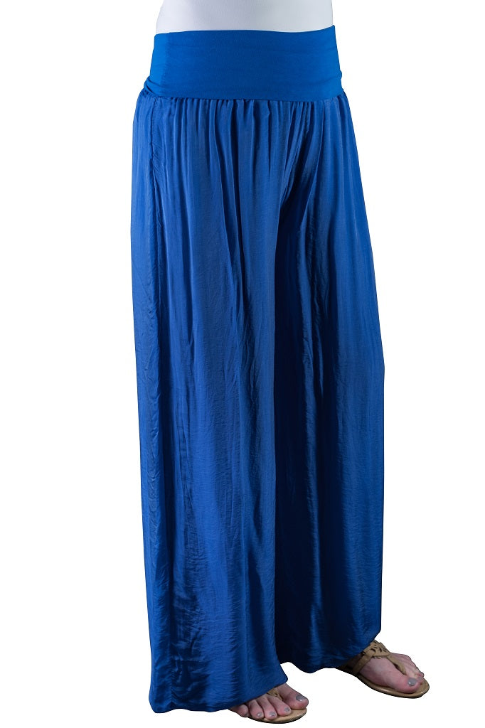 PL203-407 Royal Blue Mercedes Silk Pant with Foldover Waist
