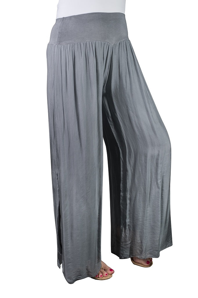 PL206-040 Medium Gray Eva Silk Side Slit Pant