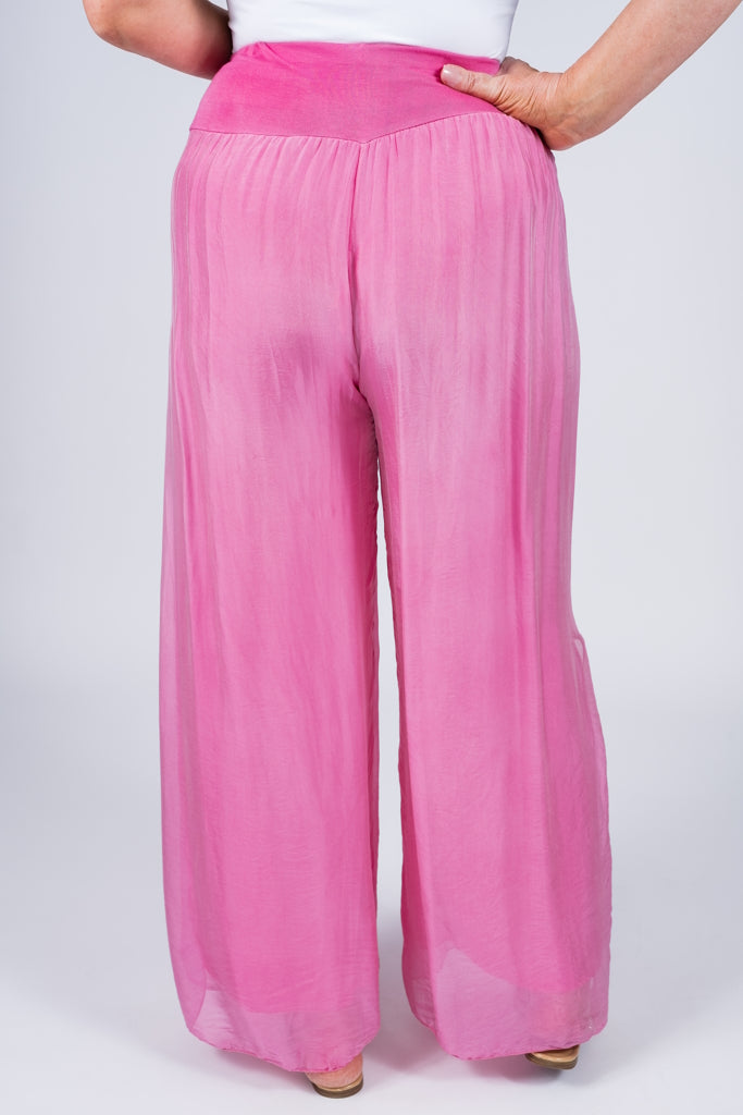 PL206-672 Fuchsia Eva Silk Side Slit Pant