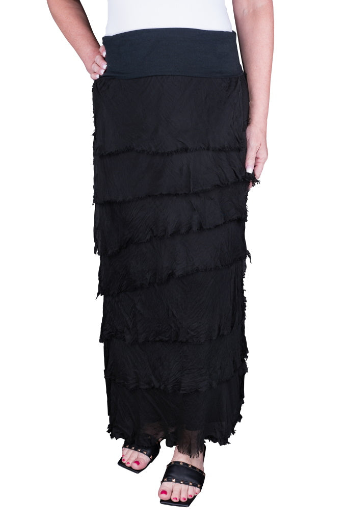 SL201-001 Black Elisa Silk Ruffle Skirt