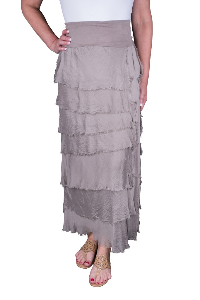 SL201-210 Taupe Elisa Silk Ruffle Skirt