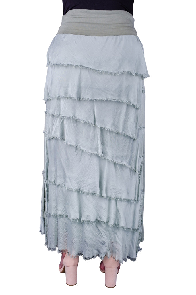 SL201-316 Olive Elisa Silk Ruffle Skirt