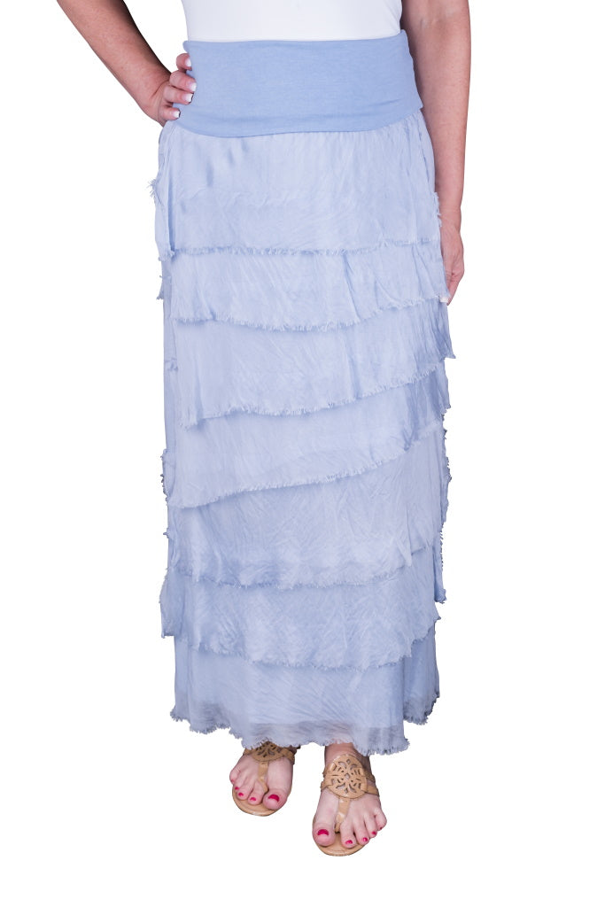 SL201-428 Celestial Blue Elisa Silk Ruffle Skirt