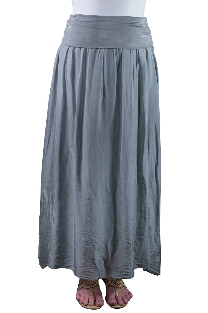 SL204-040 Medium Gray Brenda Long Silk Foldover Waist Skirt