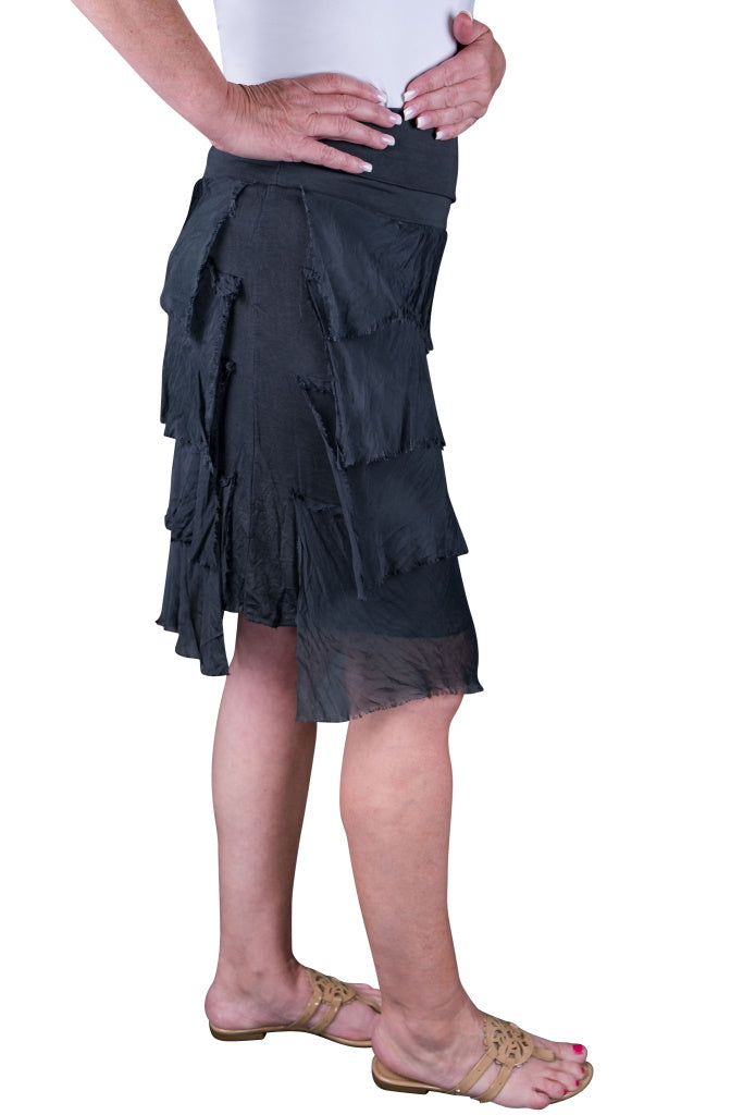 SS203-010 Charcoal Marisa Silk Ruffle Skirt