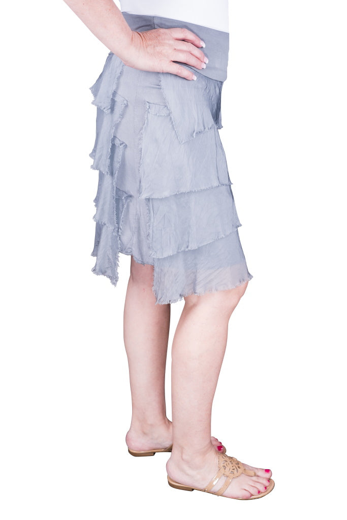 SS203-040 Medium Gray Marisa Silk Ruffle Skirt