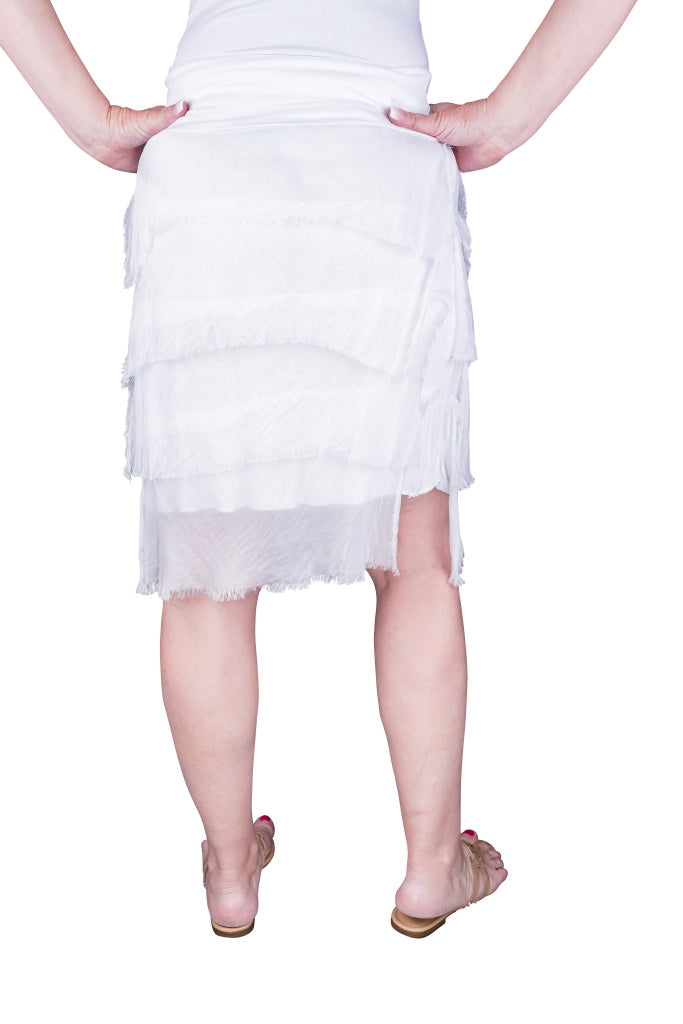 SS203-100 White Marisa Silk Ruffle Skirt