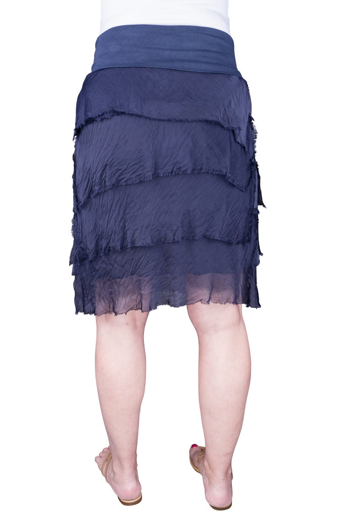 SS203-409 Navy Marisa Silk Ruffle Skirt