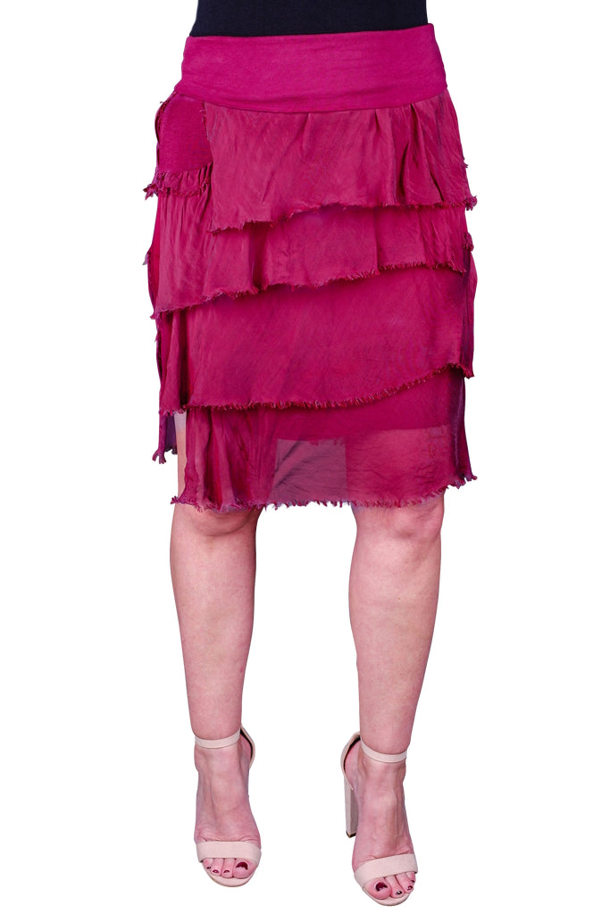 SS203-602 Burgundy Marisa Silk Ruffle Skirt - Short