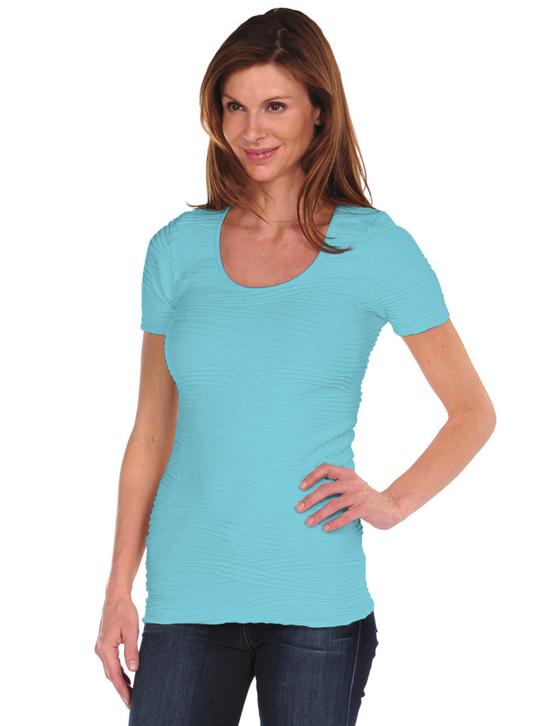 27T-130 Spa Blue Short Sleeve Wave Top