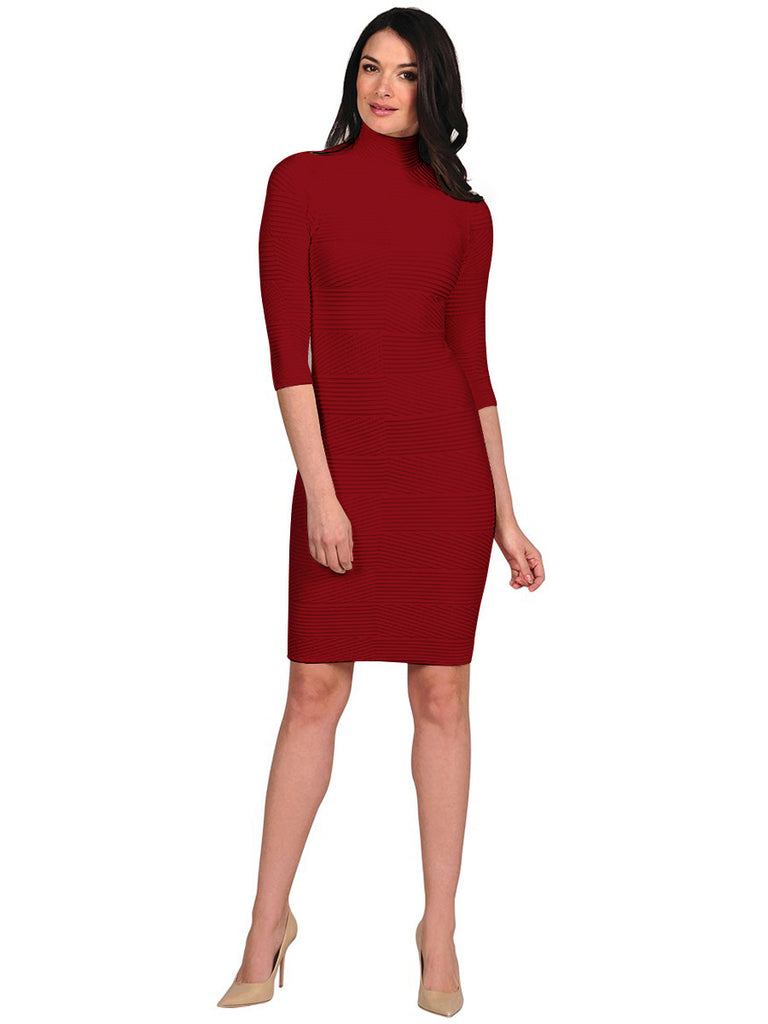 16DMN-153 Crimson Textured Mock Neck Dress