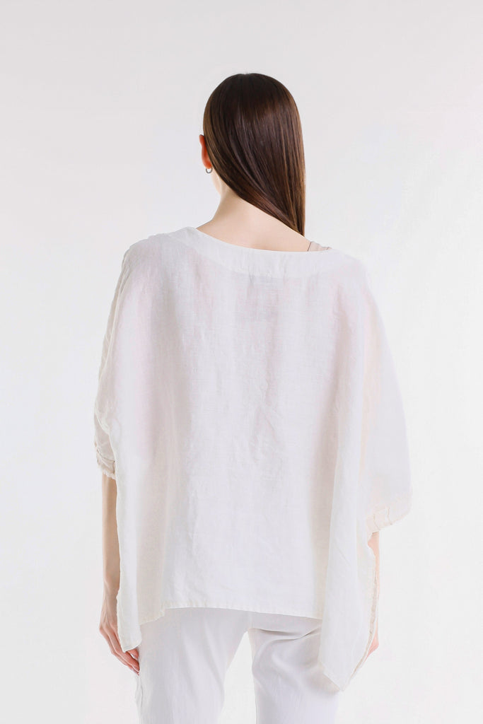 BB102 109B Natural w/Beige Stripe Candace Ballet Slv Specialty Linen Stripe Front / Solid Back Top