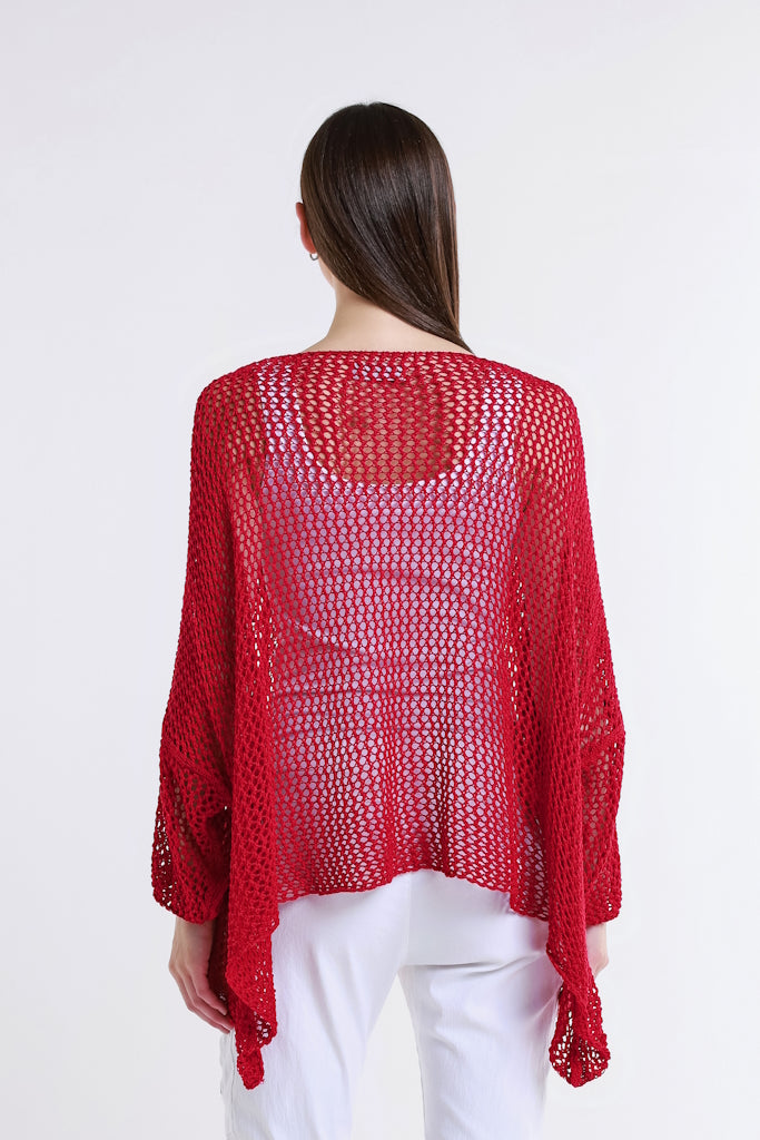 BLS133-600 Red Lennox Long Sleeve Open Knit Topper