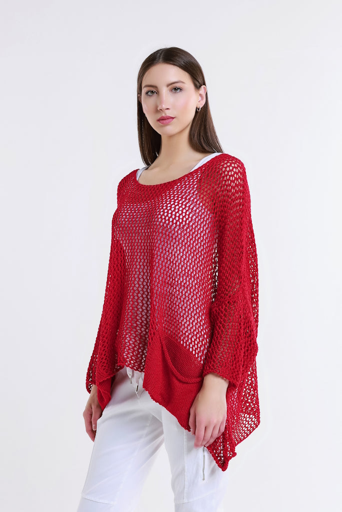 BLS133-600 Red Lennox Long Sleeve Open Knit Topper