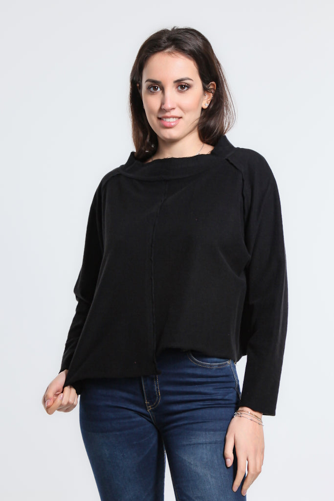 BLS144-001 Black Whitney French Terry Seam Top