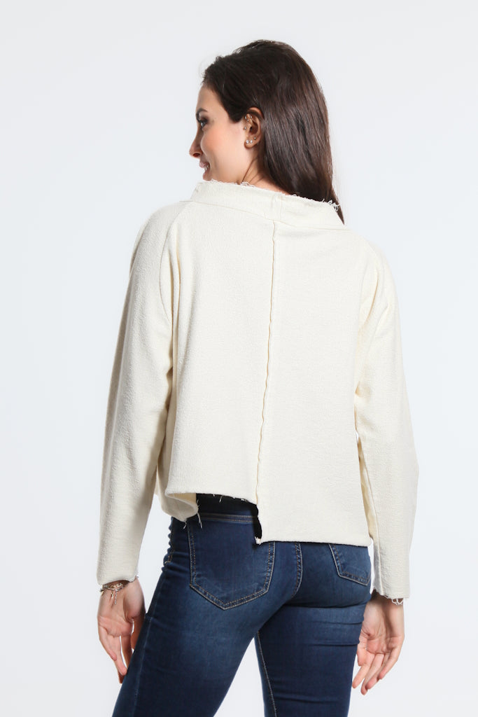 BLS144-113 Winter White Whitney French Terry Seam Top