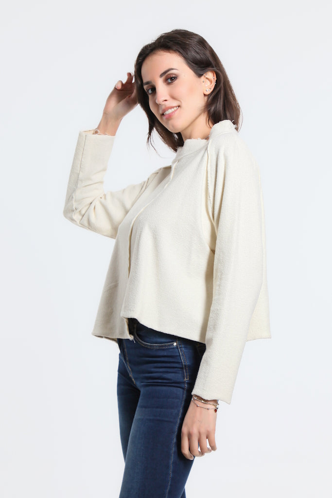 BLS144-113 Winter White Whitney French Terry Seam Top