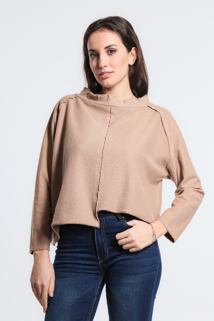 BLS144-258 Camel Whitney French Terry Seam Top