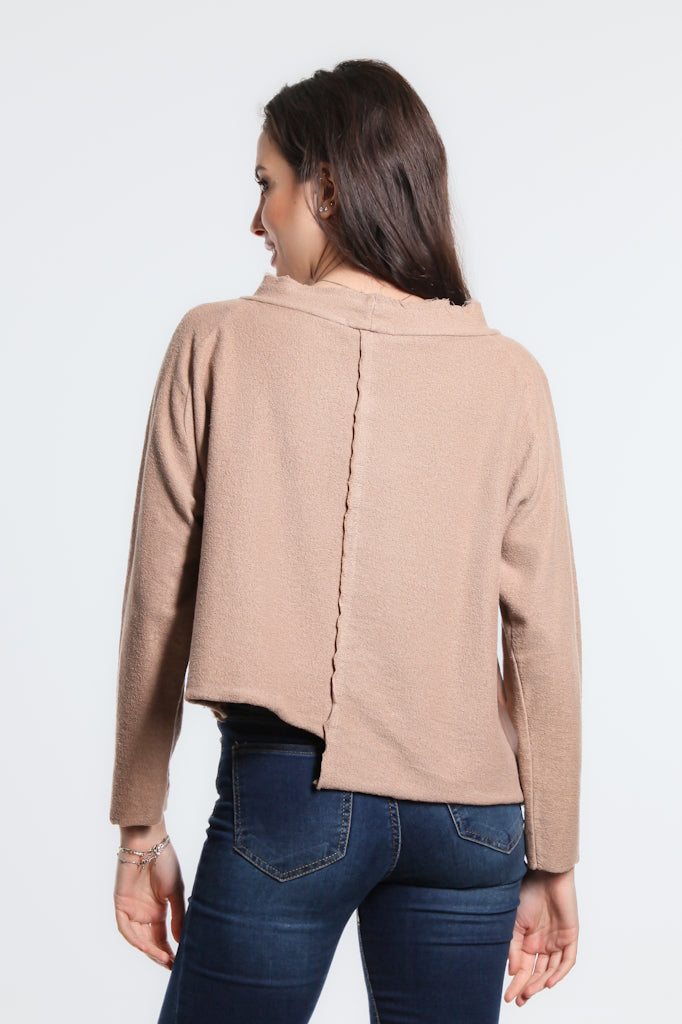 BLS144-258 Camel Whitney French Terry Seam Top