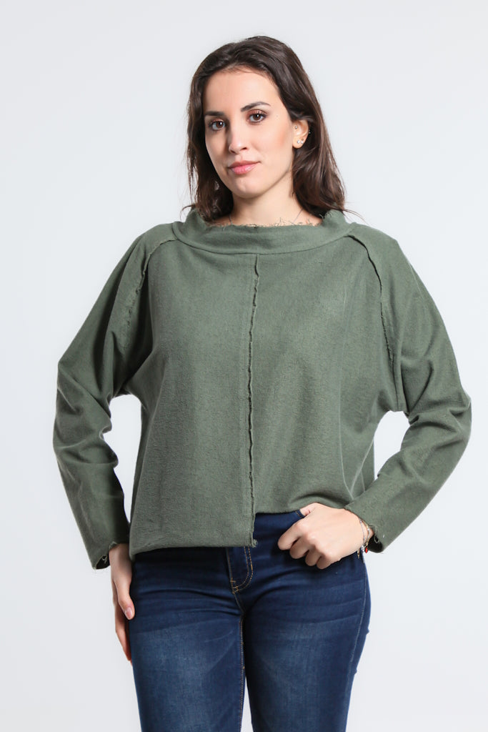 BLS144-316 Olive Whitney French Terry Seam Top