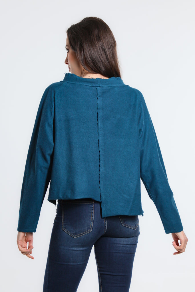 BLS144-323 Teal Whitney French Terry Seam Top