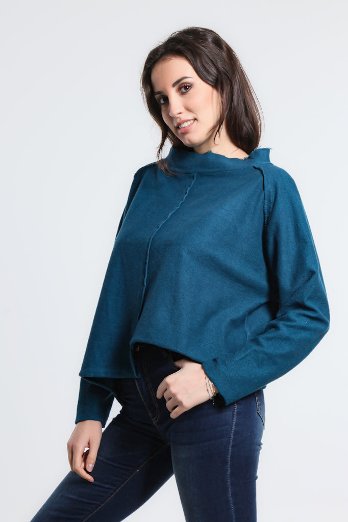 BLS144-323 Teal Whitney French Terry Seam Top