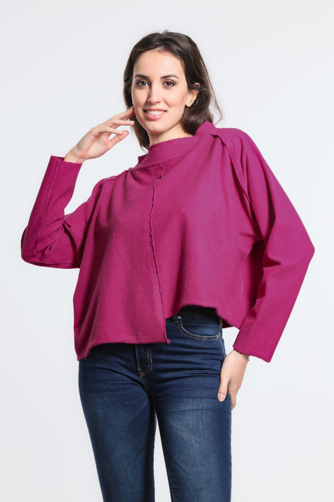 BLS144-602 Burgundy Whitney French Terry Seam Top
