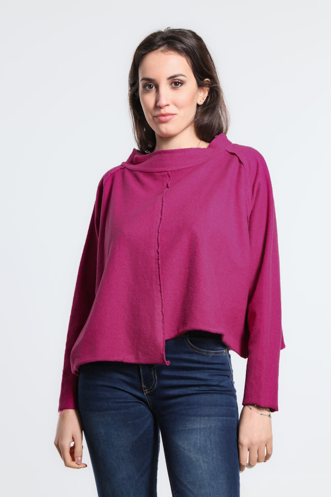BLS144-602 Burgundy Whitney French Terry Seam Top